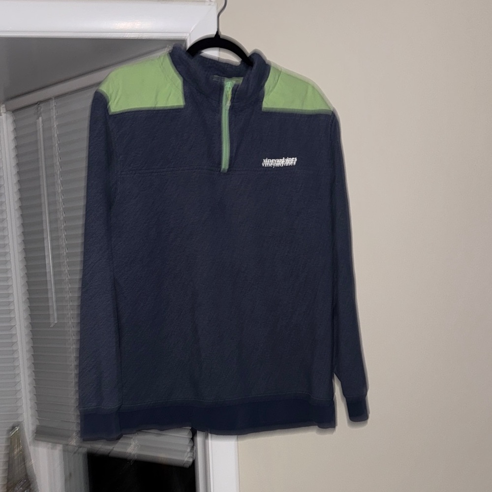 Vineyard Vines Navy and Green Zip-Up Sweater